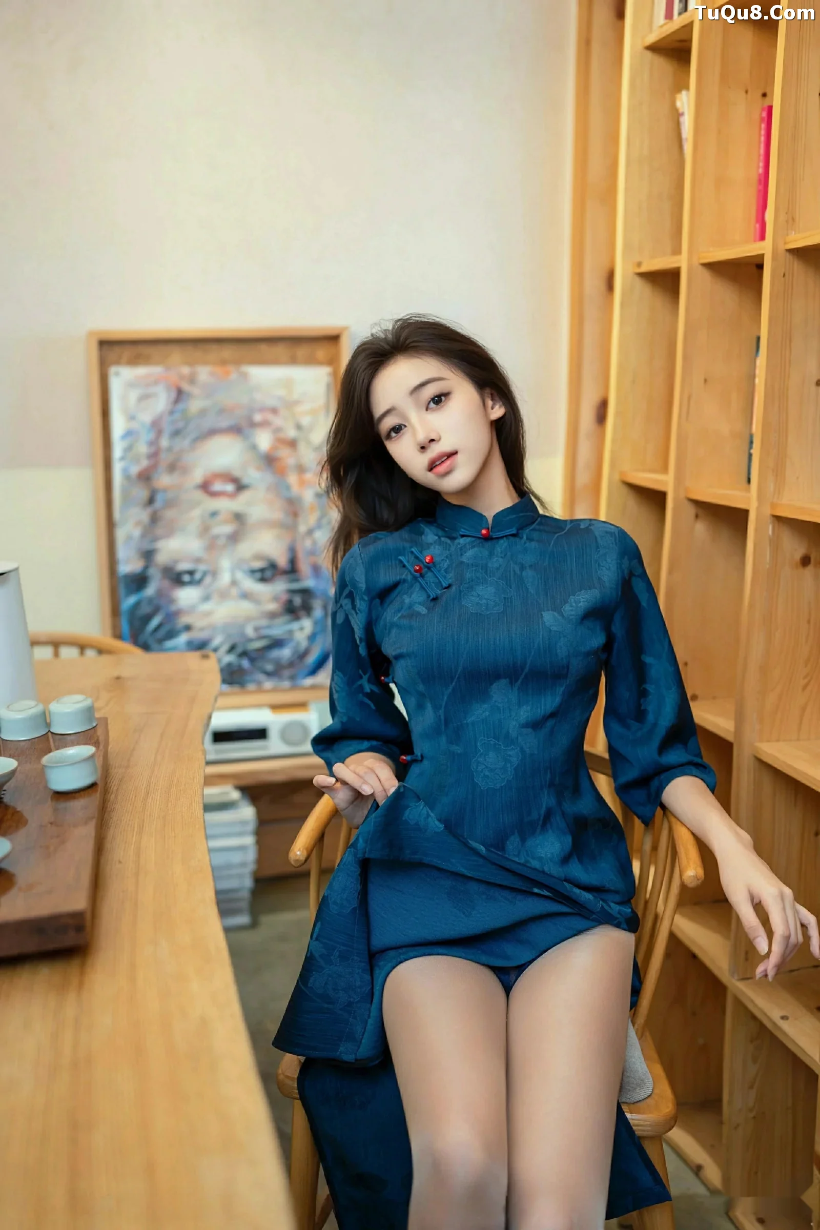 秀人集.com_[XINGYAN星颜社]VOL.390_模特时安安性感深色旗袍露黑色内衣配开档肉丝秀美腿诱惑写真76P